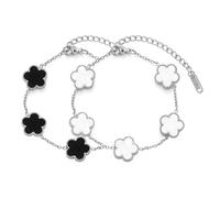 XFSRG 2 Piezas Pulsera Mujer 18K Trebol de Cuatro Hojas la Suerte Elegantes Ajustable Joyas Regalos para Vida Diaria Bodas(Plata)