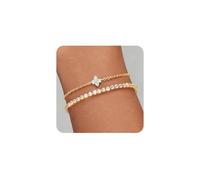 XFSRG 2 Piezas Pulsera Mujer Ajustable Apilables Pulseras Chapado Oro 14K Circón Tenis Brazalete Accesorios Joyería para Mujer (Oro)