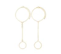 XFSRG 2 Piezas Pulsera para Mujer Chapada en Oro de 14K Apilables Delicadas Boho Pulsera con Anillo de Dedo Cadena Regalo de Joyas para Mujeres Niñas (Oro 1)