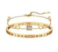 XFSRG 2 Piezas Pulseras Mujer Apilables Brazalete Cadena Personalizada con Dijes de Letras Juego deJoyas Regalo para el Día de la Madre Cumpleaños (Dorado)