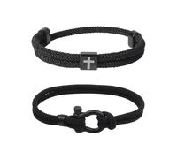 XFSRG 2 Piezas Pulseras para Hombre Pulsera de Cuerda Negra Ajustable con Colgante de Cruz de Acero Inoxidable Pulseras Elegantes para Hombres