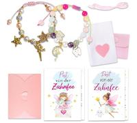 XFSRG 2 Piezas Pulseras para Niñas de Perlas con Postal del Hada Pulsera Infantil Ajustable Recuerdo de Diente de Leche Sorpresa para Hija Sobrina o Ahijada