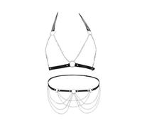 XFSRG 2 Piezas Punk Cuero Cintura Cadena Gótico Negro Cuerpo y Cadena de Pecho Regulable Accesorio Sexy para Festivales Raves Actuaciones Mujeres Niñas