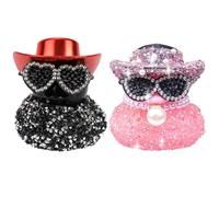 XFSRG 2 Piezas Strass Pato para Coches Mini Goma Pato Divertida Decoración Salpicadero Coche con Sombrero de Vaquero y Gafas de Sol para Coche Escritorio Oficina Decoración