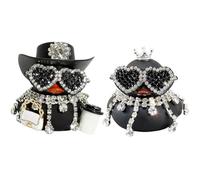 XFSRG 2 Piezas Strass Pato para Coches Salpicadero Mini Goma Pato Divertida Decoración con Brillante Sombrero de Vaquero Corona y Gafas de Sol para Coche Escritorio Oficina