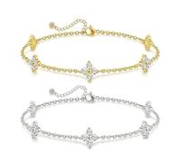 XFSRG 2 PiezasPulsera Mujer 18K Brazalete Dorado Ajustable Pulseras Trebol Pulsera Charms Bisuteria para combinar Realzar looks Diarios y regalo