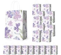XFSRG 20 Piezas Bolsas de Regalo Flores con Asa Bolsas Papel Kraft de Cumpleaños para Niñas Embalaje de Regalo Fiestas de Cumpleaños Compras (Morado 2)