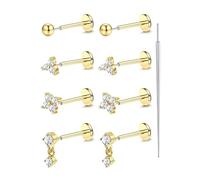 XFSRG 20G Pendientes Niña Hipoalergénicos Set 9 Pares Acero Inoxidable con Zirconias Luminosas Oro Duradero Ideal para Amigas o Parejas