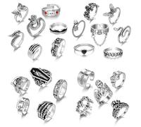XFSRG 24 Piezas Anillos Estilo Punk Retro Moda Anillo Flores Mariposas Esqueletos Elementos Angelinos La Tendencia es Única para Hombres y Mujeres