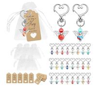 XFSRG 25 Piezas Llavero Ángel la Suerte Colgante con Etiquetas Kraft y Bolsas de Organza Regalo para Invitados Bodas Bautizos(Etiqueta texto)
