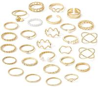 XFSRG 29 Piezas Conjunto Anillos Mujer Variados Estilo Minimalista Ajustables Decorados Perlas Cristales Corazones Infinito Trenzados