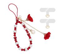XFSRG 2Pcs Cordon para Móvil de Perlas y Flores Colgante para Móvil Elegante Correa para Móvil con Diseño de Rosa Accesorios de Moda para Teléfonos Ideal para Mujeres y Niñas (Rot)
