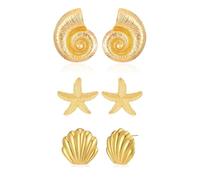 XFSRG 3 pares Pendientes Mujer Dorados Concha Estrella Marina Caracola Diseño Elegante Joyería Moda Para Fiesta y Uso Diario