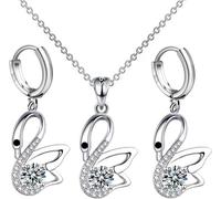 XFSRG 3 Piezas Cisne Joyas de Mujer Conjunto Diamantes de Imitación Collar Pendientes Cristal Plata Joyería Set Elegante Accesorios Regalo Navidad Boda Fiesta Aniversario (Blanco)