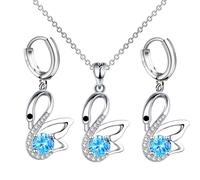 XFSRG 3 Piezas Cisne Joyas de Mujer Conjunto Diamantes de Imitación Collar Pendientes Cristal Plata Joyería Set Elegante Accesorios Regalo Navidad Boda Fiesta Aniversario (Azul)