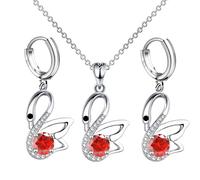 XFSRG 3 Piezas Cisne Joyas de Mujer Conjunto Diamantes de Imitación Collar Pendientes Cristal Plata Joyería Set Elegante Accesorios Regalo Navidad Boda Fiesta Aniversario (Rojo)
