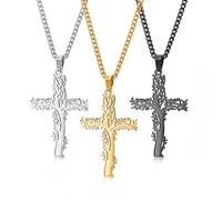 XFSRG 3 Piezas Collar Cruz Hombre Colgante Árbol de la Vida Cruz Acero Inoxidable Plateada/Oro/Negro Idea Regalo Chico