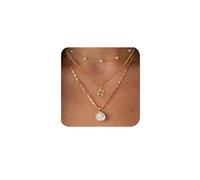 XFSRG 3 Piezas Collar para Mujer Collar de Oro de 14K Multicapa Estilo Concha de Perlas Colgante Cadena Oro Ajustable en Capas Regalos para Mujeres Y Niñas (Gold 1)