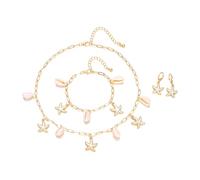 XFSRG 3 Piezas Collar Pulsera Pendientes Mujer Estrella de Mar con Concha Perlas Gargantilla para Mujer Collar Doble Cadena de Perlas Conjunto Joyería Playa (Blanco)