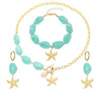 XFSRG 3 Piezas Conjunto de Bisutería Oceánica Estrella Mar Juego Joyas Bohemias Concha Joyería Temática Marina Collar Playa Concha Estrella de Mar Pendientes Pulsera (Verde)