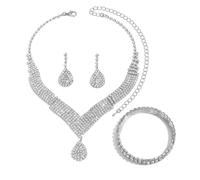 XFSRG 3 Piezas Conjunto de Joyas Mujer Collar Pendientes y Pulsera con Pedrería Elegante Conjunto Nupciales Accesorios para Vestidos Noche Boda Regalo