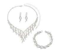 XFSRG 3 Piezas Conjunto Joyas Nupcial Cascada Cristal Circonita Collar Pulsera Pendientes Perlas Brillantes Elegante