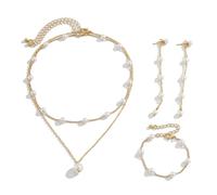 XFSRG 3 Piezas Conjunto Joyas Perlas Elegante Collar Gargantilla Colgante Pulsera Pendientes Largos Cadena Dorada Accesorios Mujer