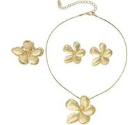 XFSRG 3 Piezas Conjunto Joyería Metálico Flor Pétalos Ajustable Collar Pendientes Anillo Elegante Delicados Juego de Joyas Accesorios para Mujer