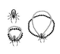 XFSRG 3 Piezas Joyas de Halloween Mujer Araña con Diamantes Incrustados Pendientes Collar y Anillo de Estilo Gótico Accesorios Punk Personalizados