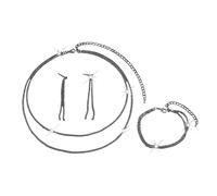 XFSRG 3 Piezas Joyas de Mujer Brillante Doble Capa Collar Pendientes Pulsera Set Elegantes Ajustable Joyería Regalo para Bodas San Valentin (Negro)