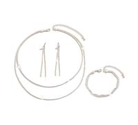XFSRG 3 Piezas Joyas de Mujer Brillante Doble Capa Collar Pendientes Pulsera Set Elegantes Ajustable Joyería Regalo para Bodas San Valentin (Plata)