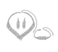 XFSRG 3 Piezas Joyas de Mujer Collar de Diamantes Imitación Pendientes Pulsera Joyas Joyería Set Regalo para Bodas Novias Niñas