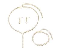XFSRG 3 Piezas Joyas de Mujer Conjunto Collar Pulsera Pendientes Bisuteria Accesorios Moda Cristal Brillante Joyeria Conjunto de Joyas para Fiesta Boda Ceremonia(Oro)