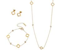 XFSRG 3 Piezas Joyas de Mujer Trébol de Cuatro Hojas Calado Acero Inoxidable Conjunto de Joyeria Hipoalergénico Regalo para Fiestas Aniversarios