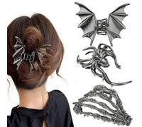 XFSRG 3 Piezas Pinzas Pelo Mujer Esqueleto Telaraña en Estilo Punk Antideslizantes Moda Accesorios para Halloween Cosplay Fiesta(Set A)