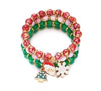 XFSRG 3 Piezas Pulsera Navideña para Mujer Brazalete de Cuentas Elástico con Charm de Motivos Navideños Apilable Celebraciones y Reuniones Familiares (Multicolor)