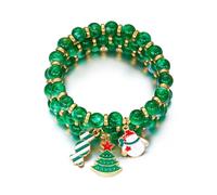 XFSRG 3 Piezas Pulsera Navideña para Mujer Brazalete de Cuentas Elástico con Charm de Motivos Navideños Apilable Celebraciones y Reuniones Familiares (Verde)