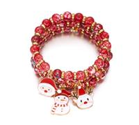 XFSRG 3 Piezas Pulsera Navideña para Mujer Brazalete de Cuentas Elástico con Charm de Motivos Navideños Apilable Celebraciones y Reuniones Familiares (Rojo)