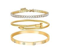 XFSRG 3 Piezas Pulseras Mujer Zirconio Acero Inoxidable Pulsera Moderno Apilables Adecuado para Múltiples Ocasiones