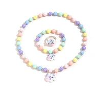 XFSRG 3 Piezas Unicornio Juegos de Joyas Cuentas de Colores Elástico Collar Pendientes Anillo Juegos de Joyas Exquisito Accesorios de Dibujos Animados Regalos para Niña
