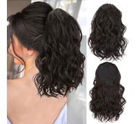 XFSRG 35 cm Peluca Mujer Trenza Postiza Flequillo Postizo Peluca de Coleta Corta Drawstring Wave Ideal para Uso Diario y Fiestas(Marrón-1)