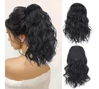 XFSRG 35 cm Peluca Mujer Trenza Postiza Flequillo Postizo Peluca de Coleta Corta Drawstring Wave Ideal para Uso Diario y Fiestas(Negro)