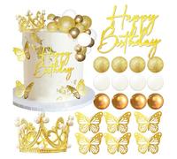 XFSRG 39 Piezas Decoracion Tarta Corona con Bolas y Mariposas Cake Topper Decoración para Bodas Cumpleaños Celebraciones(Oro)