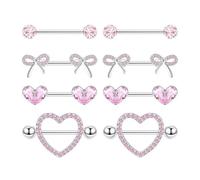XFSRG 4 Pares 14G Piercing Pezon Body Piercing Nipple Stainless Steel Nipple Corazón Circonita Cúbica Barbell Conjunto de Joyería Corporal para Mujeres (Rosa)