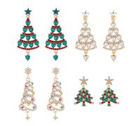 XFSRG 4 Pares Pendientes Estilo Navideño Árbol de Navidad Brillantes Pendientes Navideños Colgantes Joyas Festivas Adornos Navidad Accesorios