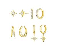 XFSRG 4 Pares Pendientes Mujer 14K Chapado Oro Pendientes Redondos Estrella Hipoalergénicos Piercing Helix Tragus Cartílago Juego para Múltiples Piercings Regalos de Joyería