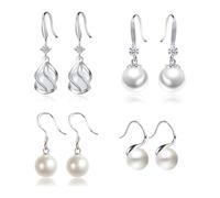 XFSRG 4 Pares Pendientes Mujer Perla Pendientes Gota Cristal Pendiente Circón Colgantes Pendiente Boda Joyería Elegante Moda Regalos de Cumpleaños Fiesta Toda Ocasión