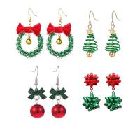 XFSRG 4 Pares Pendientes Navideños Mujer Espiral Árboles de Navidad Campanas Pendientes Christmas Earrings Colgantes Corona Pendiente con Forma de Bombilla para Bisuteria Regalo Joyería Navideña