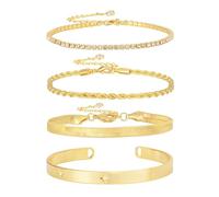 XFSRG 4 Pcs Pulseras Mujer Oro Acero Inoxidable Chapadas 14K Cadena Ajustable Diseño Versátil para looks Modernos y Superposición de Capas