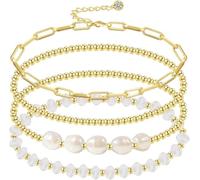 XFSRG 4 Peizas Pulseras Mujer Set Cadena Perla Apilables Brazalete Mujer Ajustable Pulsera Joyería Elegante Accesorios Moda Regalo Cumpleaños Aniversario